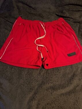 Men's Red Athletic Mesh Shorts with Contrast Drawstring